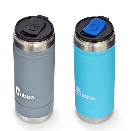 Bubba Trailblazer Tallboy Vacuum-Insulated Stainless Steel Tumbler with Spill-Proof Slider Lid, 18oz 2-Pack Beverage Bottle Keeps Drinks Cold for 12 Hours, Licorice & Island Teal
