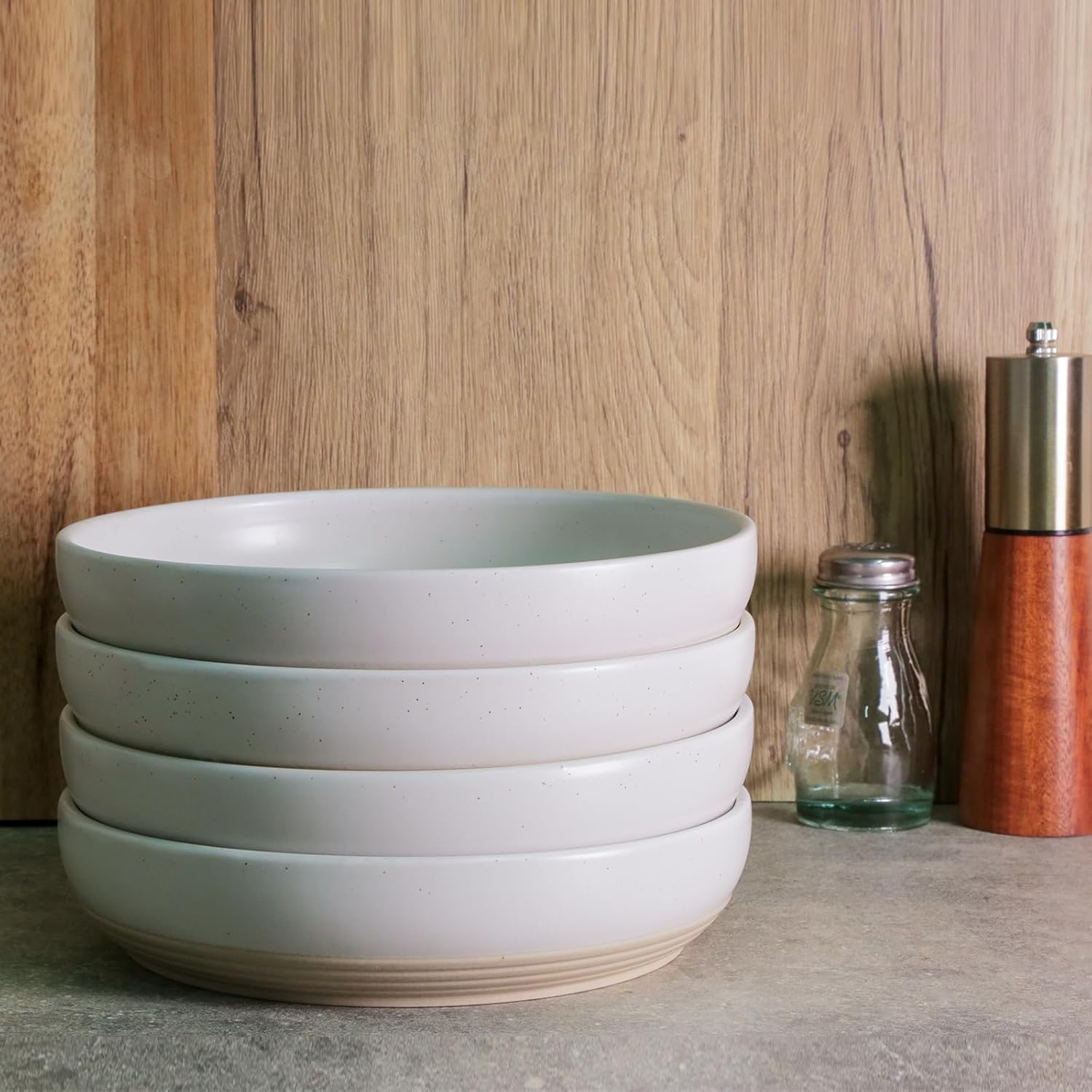 Pasta Bowls Set of 4,Ceramic Flat Pasta Bowls Ceramic Serving Bowls,Dinner Bowls,Stoneware Bowl Plates Set,Microwave & Dishwasher Safe