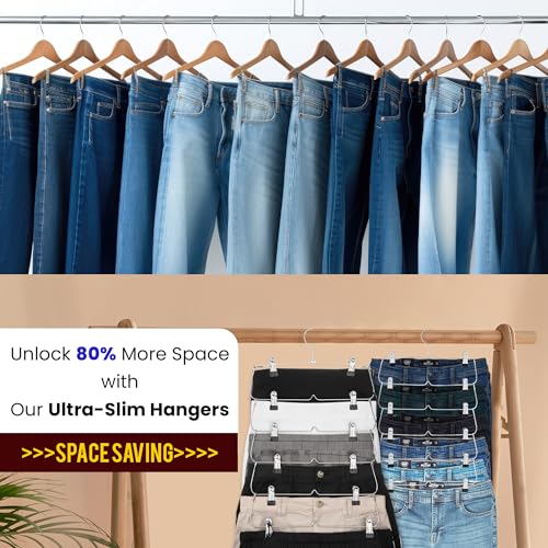 Space-Saving 6 Tier Shorts, Skirts, Pants Hangers (2-Pack) | Multi-Purpose Closet Space Saver with Clips for Pants, Shorts, Skirts, Leggings | USTECH Durable Alloy Steel College Dorm Hangers