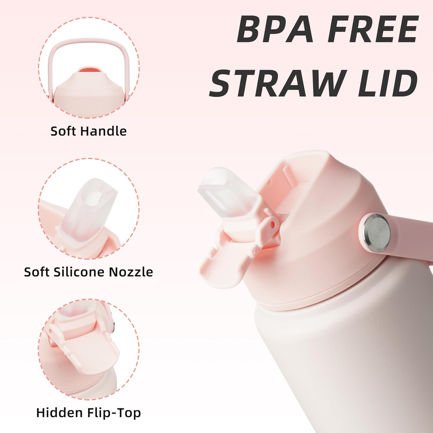 BJPKPK Water Bottle with Straw Lid, 24oz Vacuum Insulated Water Bottles, Metal Stainless Steel Water Bottle for Sports, Travel, BPA Free Leak Proof Thermos, Cups, Flasks, Tumblers,Pearl Pink