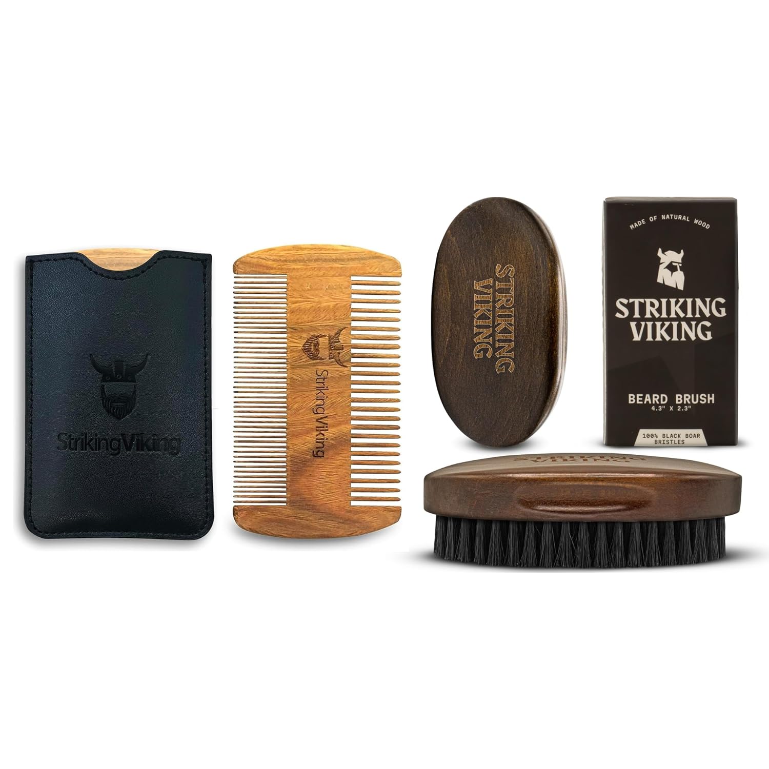 Striking Vikings Sandalwood Beard Comb and Boar Bristle Beard Brush - Designed for Men's Grooming of Beard and Mustache