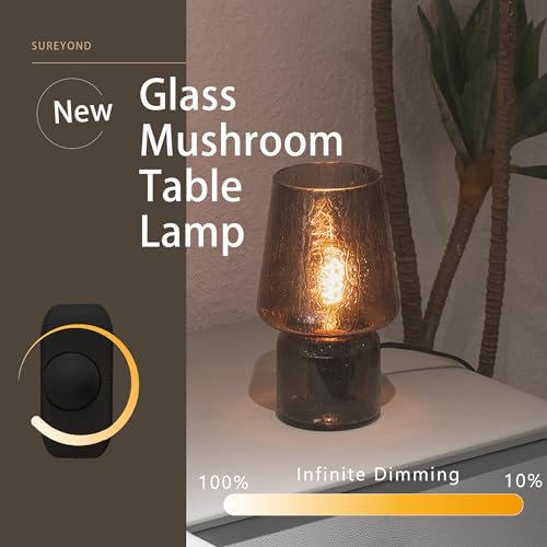 Mushroom Lamp,Small Table Lamp,Mini Lamp Cute Lamp Nightstand Lamp Kitchen Lamp,Glass Mushroom Table Lamp,Suitable for Bedrooms, Kitchens, Living Rooms, Bedside, Girl Gifts（White）