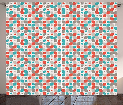 Ambesonne Retro Curtains, Old Fashioned Style Abstract Mosaic Grid Inspired Floral Pattern Classical, Living Room Bedroom Window Drapes 2 Panel Set, 108