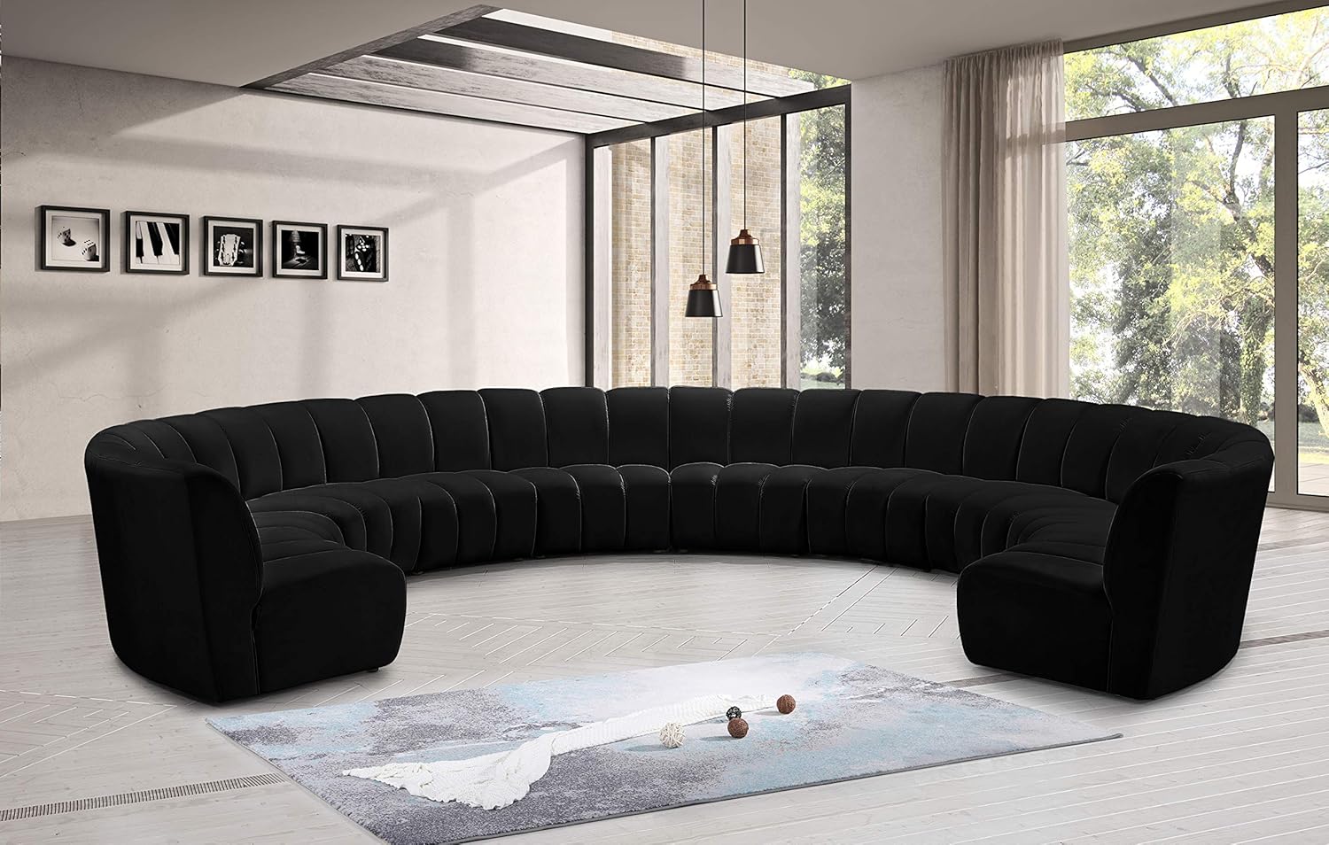 Meridian Furniture Infinity Collection Modern | Contemporary Modular Sectional with Luxurious Deep Channel Tufting, 10 Piece, Black