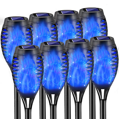Purple Solar Lights Outdoor, 8 Pack Solar Flicker Flame Torch Lights Waterproof 12 LED Mini Tiki Torch Lights for Outside Landscape Garden Pathway Dusk to Dawn Auto On/Off