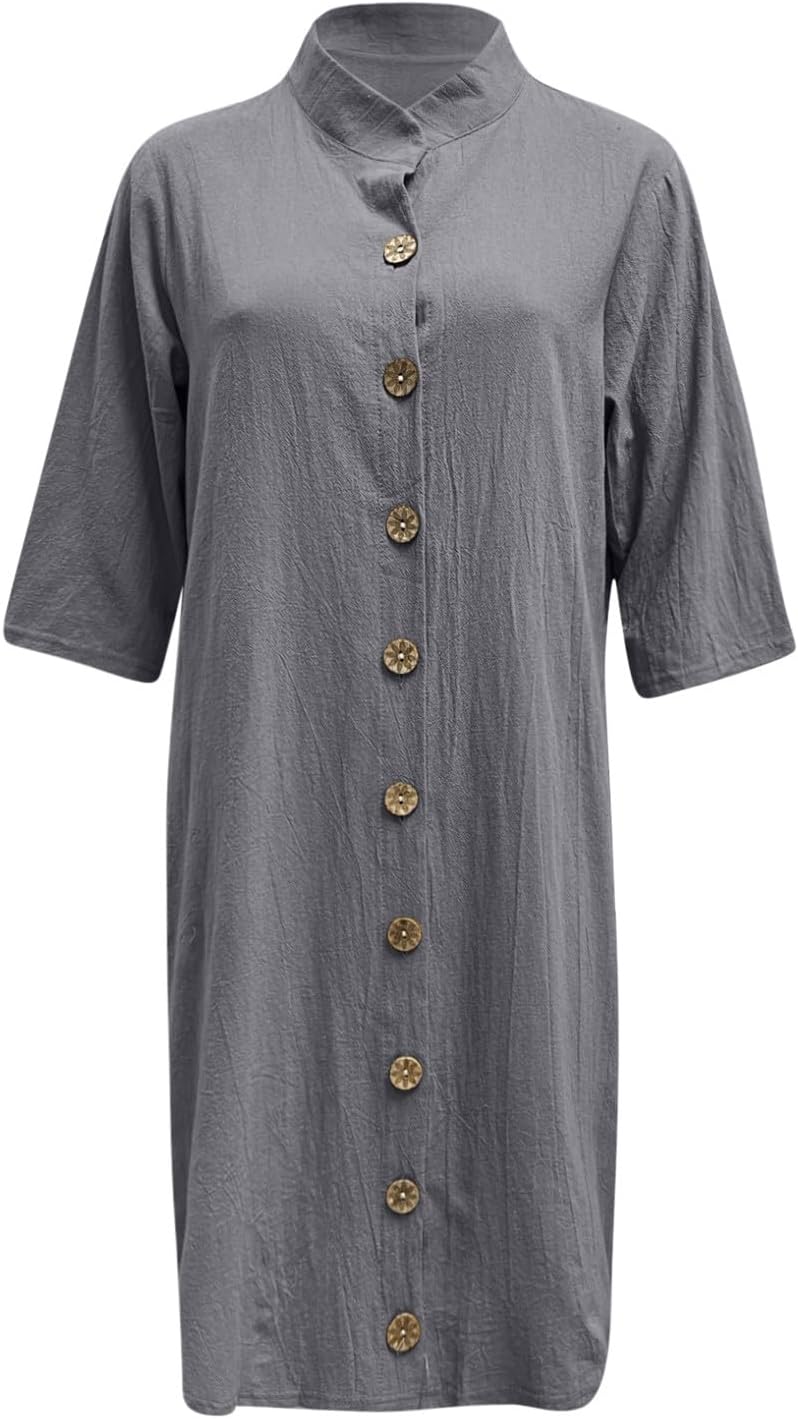 XJYIOEWT Floral Dress for Women Short,Women's Midi Skirt Shirt Dress Button 45293 Sleeve Lapel Casual