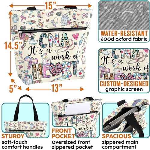 Large Tote Bag for Work for Women. Waterproof Shoulder Bag with Pockets and Zipper. Gift for CNA Nurse.