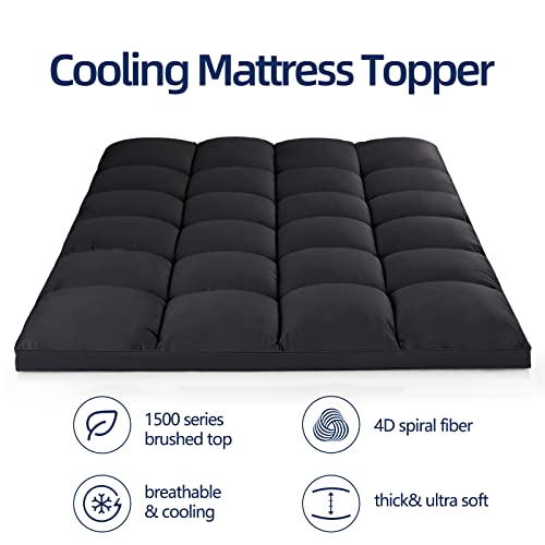 Cooling Mattress Topper Twin XL for Back Pain, Extra Thick Mattress Pad Cover, Plush Pillow Top Overfilled with Down Alternative, Deep Elastic Pocket, White