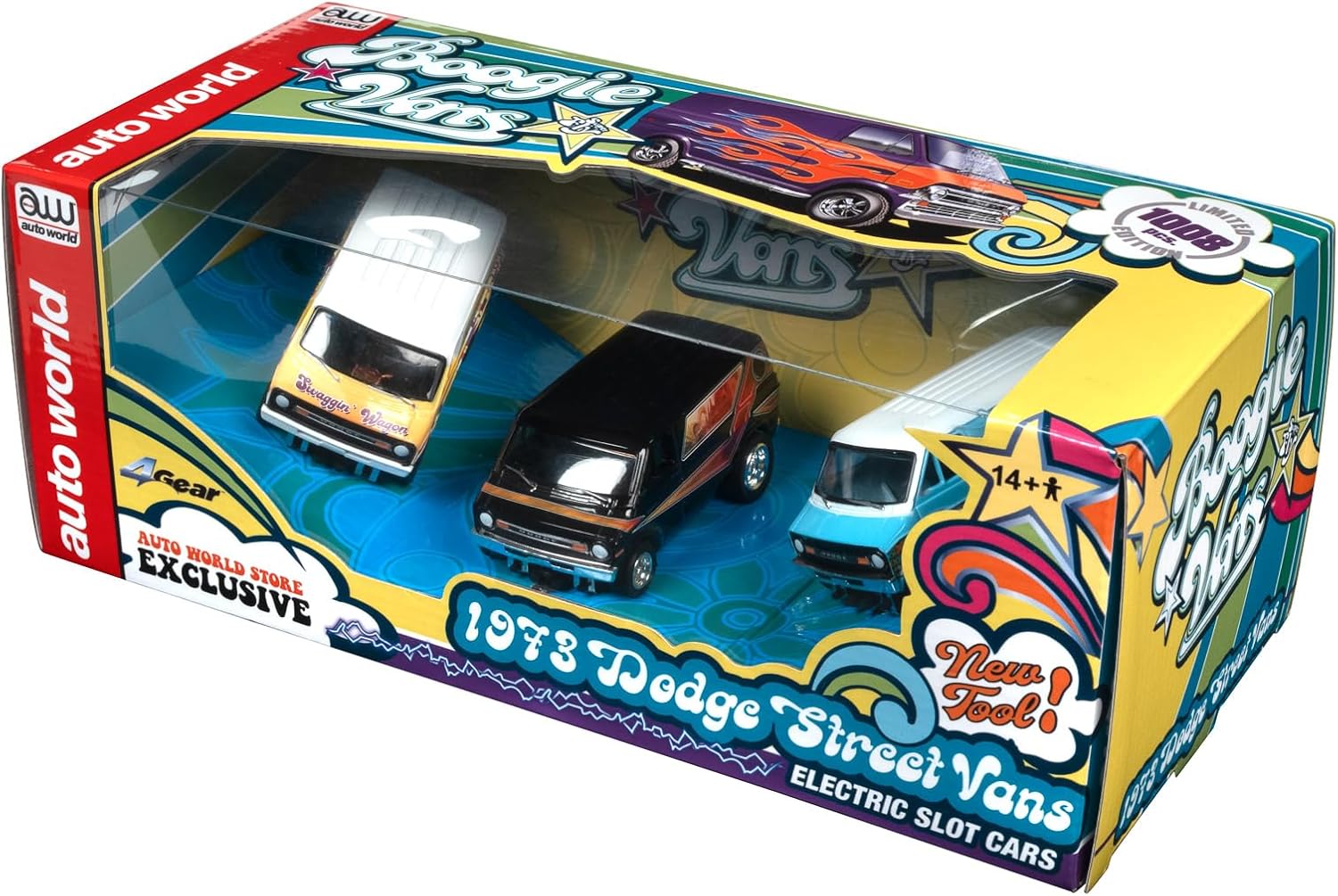 Auto World 4Gear 1973 Dodge Van (3 Car Set) (AW Exclusive) Slot Cars HO Scale