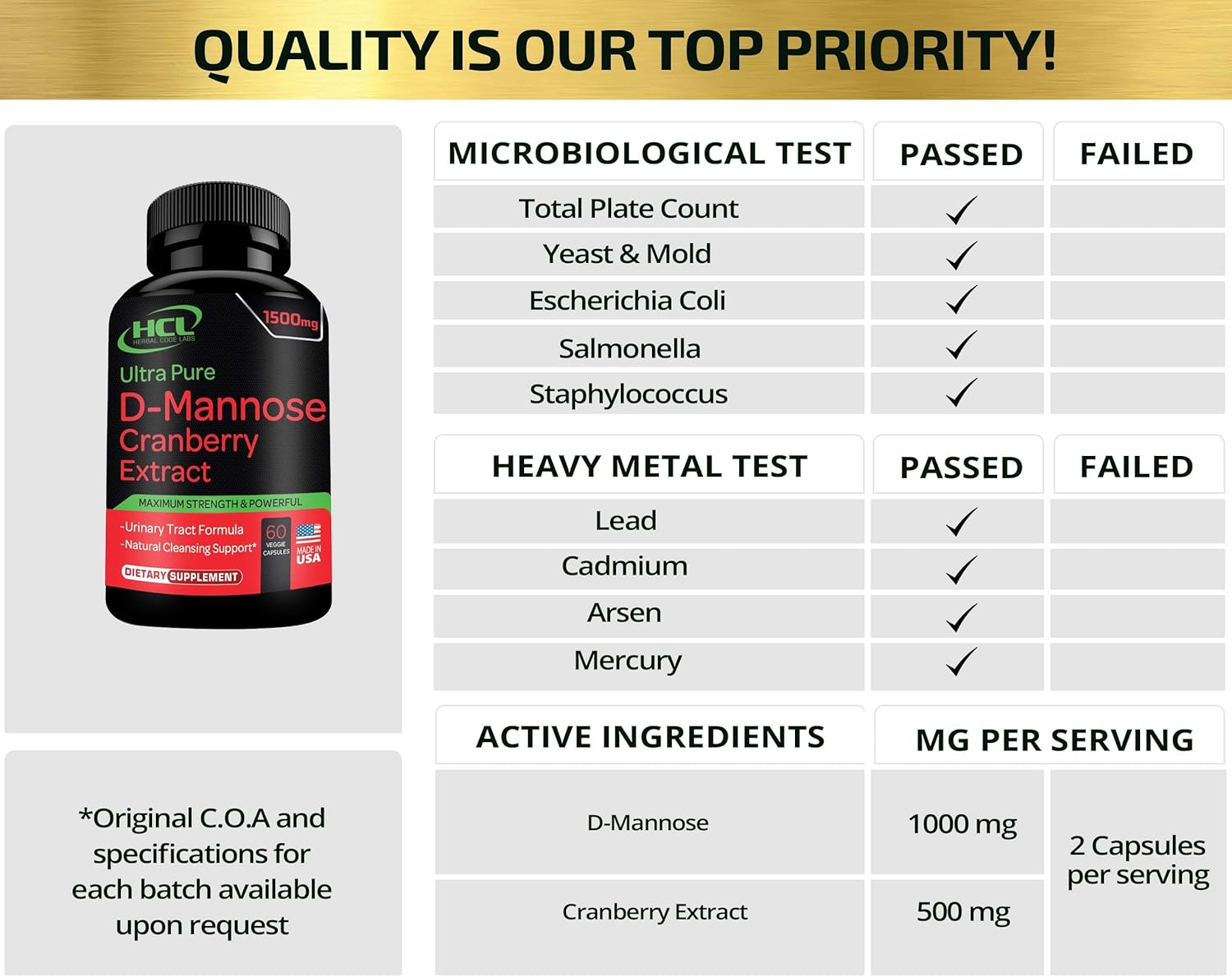 D-Mannose with Cranberry Extract Capsules 1500mg Super Strength Pills – Fast-Acting UTI Urinary Tract – Bladder Health Supplement