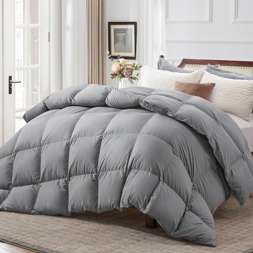 Globon Ultra-Soft Down Feather Comforter Queen Size,Luxurious Fluffy Hotel Collection Duvet Insert for All Season,Noiseless Shell,700 Filling Power,Medium Weight with Corner Tabs, White…