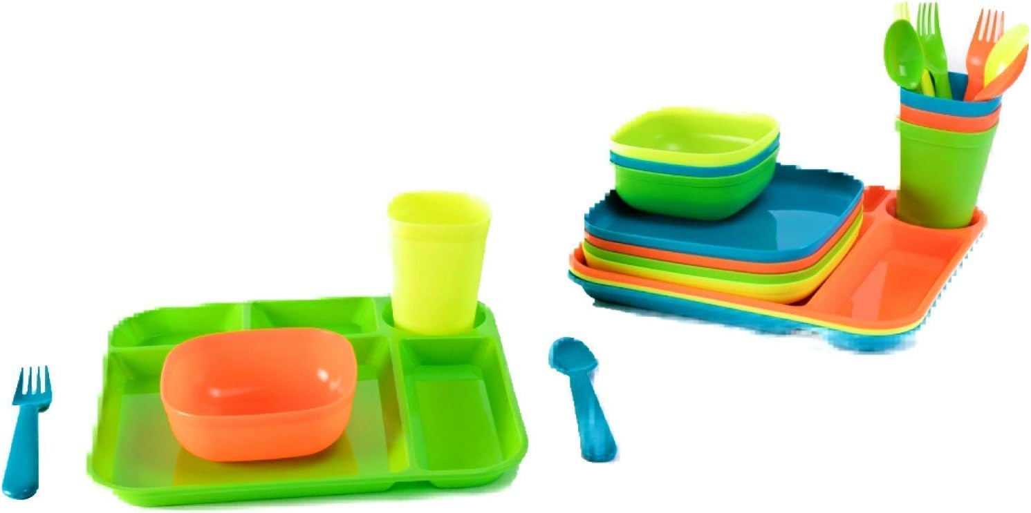 Your Zone Plastic Dinnerware Set of 4-24 Piece Kids Dinnerware Set Includes, Kids Cups, Kids Plates, Kids Bowls, Flatware Set, Kids Dishes Set are Reusable, Microwave - Dishwasher Safe, BPA Free Boy