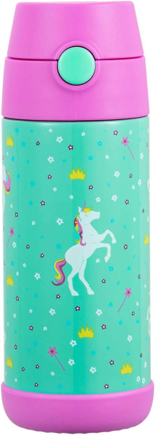 Snug Kids Water Bottle - insulated stainless steel thermos with straw (Girls/Boys) - Unicorn, 12oz