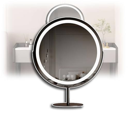 Touch Makeup Fill-in Light Mirror, Smart Induction Dressing Mirror Round Desktop LED Makeup Mirror Rotatable with Light for Makeup Desk, Bedroom, Dressing Room,30cm,A