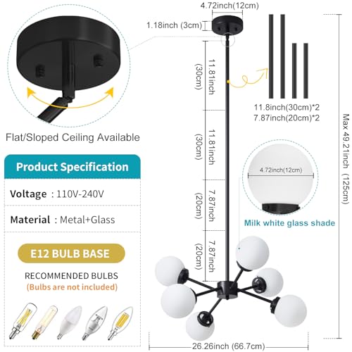 Lighting 4-Light Globe Sputnik Chandelier Milk Glass Shade Modern Gold Chandelier Light Fixture Mid Century Sputnik Chandeliers Pendant Lighting