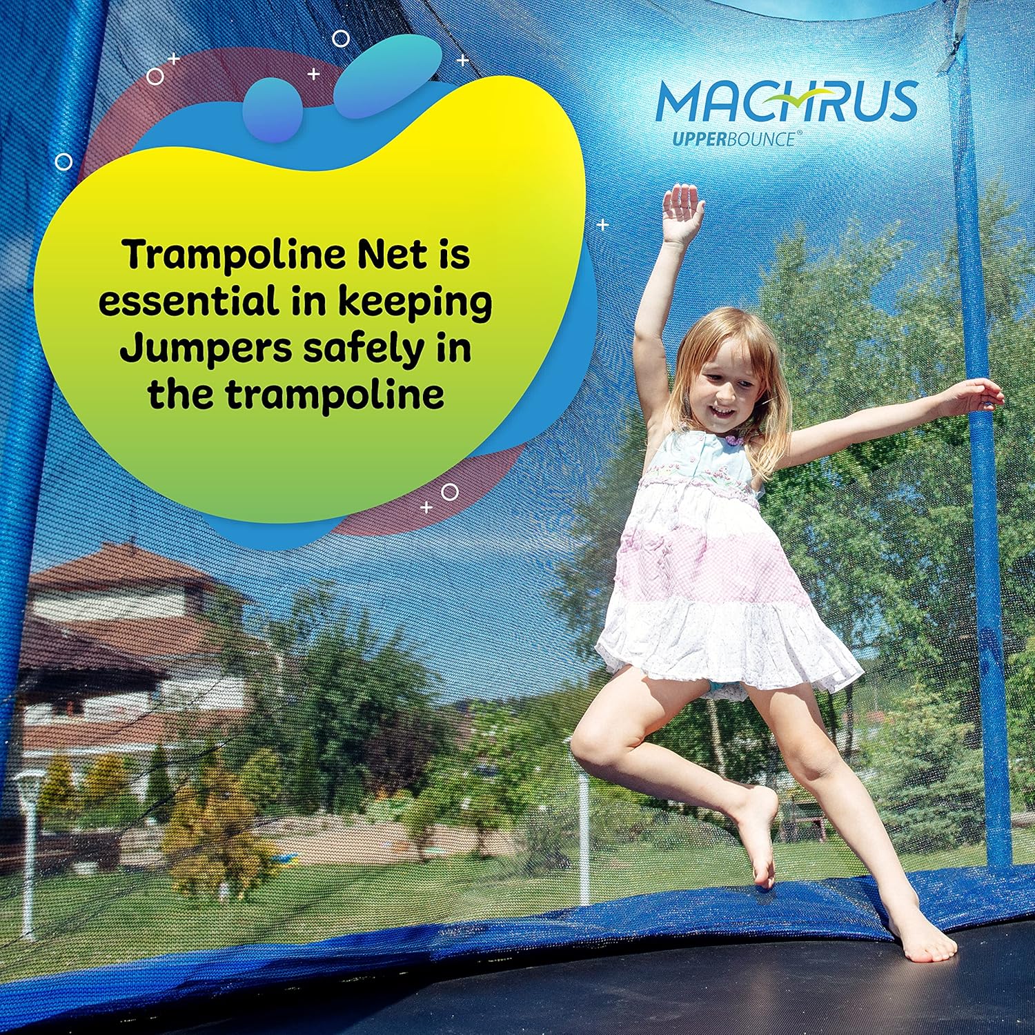 Machrus Upper Bounce Round Trampoline Net Replacement 7.5FT 8FT 9FT 10FT 12FT 13FT 14FT 15FT 16FT- Safety Net for Arches with Top Sleeves- Inside Enclosure with Straps- with Dual Tech Pocket