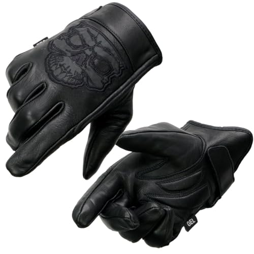 Milwaukee Leather MG7571 Men's Black ‘Col-Tec’ Leather ‘Reflective Skull’ Motorcycle Hand Gloves W/Gel Padded Palm