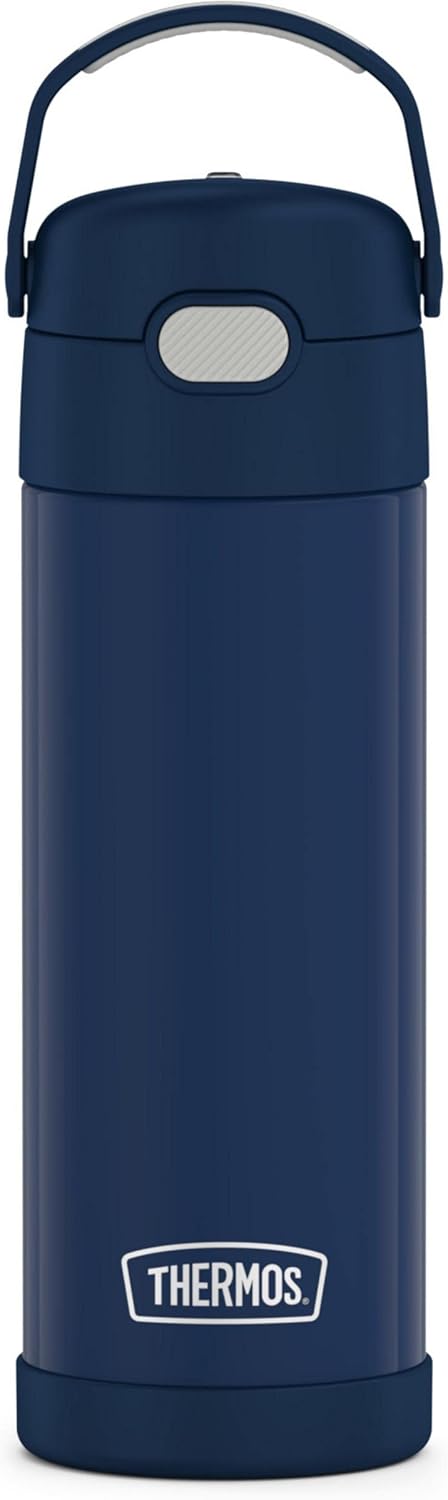 THERMOS FUNTAINER 16 Ounce Stainless Steel Vacuum Insulated Bottle with Wide Spout Lid, Navy