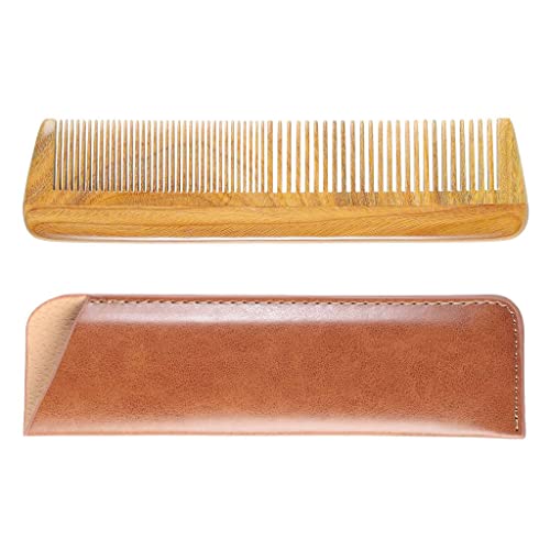Onedor Handmade 100% Natural Green Sandalwood Wooden Comb for Men Hair, Beard, and Mustache Styling Pocket Comb With Leather Case (Short)