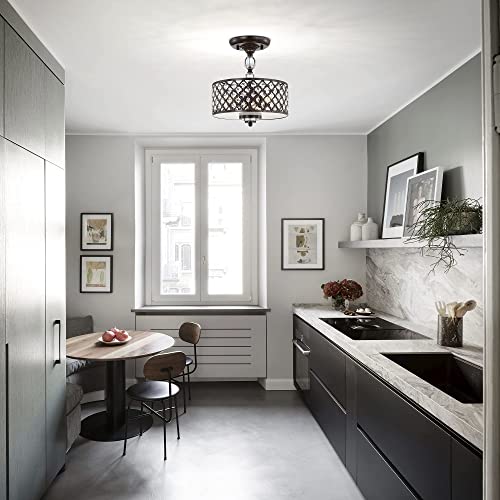 LaLuLa Flush Mount Chandelier Crystals Semi Flush Mount Ceiling Light Bronze Chandelier Lighting Small Drum Chandelier Antique 3 Light Flush Mount Light Fixtures Ceiling