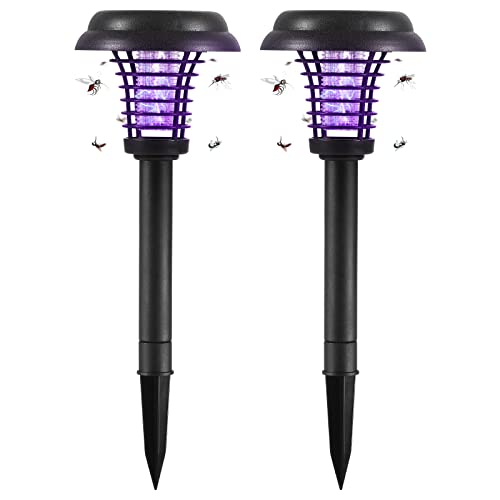 2 Pack Solar Bug Zapper Outdoor Mosquito Repellent Outdoor for Patio - Mosquito Killer & Lighting - 2 in 1 Waterproof Mosquito Zapper Fly Repellent for Outdoor