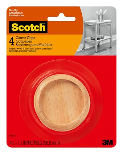 Scotch Caster Cups, Round Oak Wood 2-in 4/pk, Chair Leg Floor Protectors, Furniture Pads for Hardwoods Floors