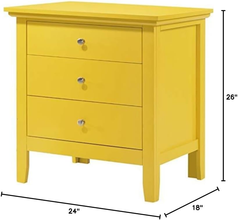 Home Square 2 Piece Solid Wood Nightstand Set with 3 Drawer in Yellow