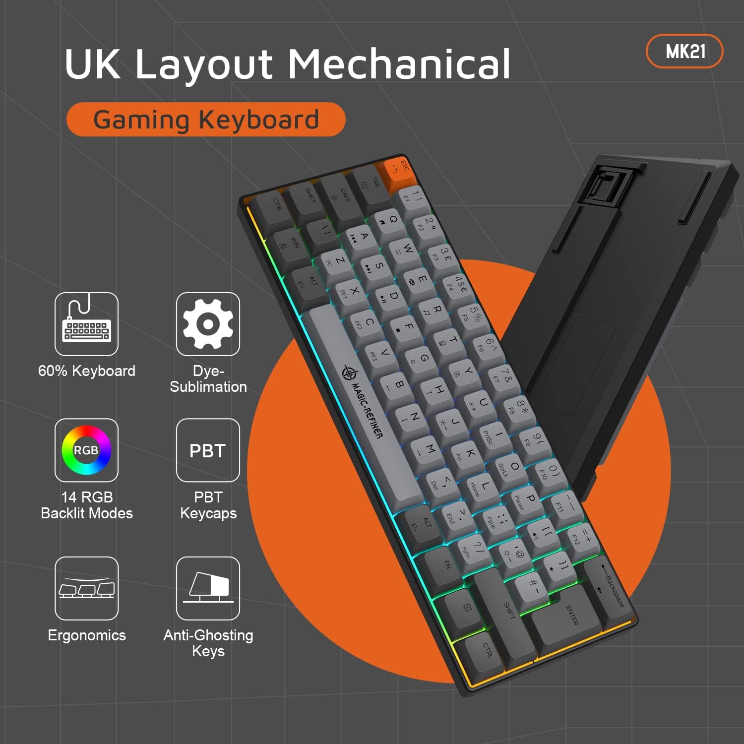 MAGIC-REFINER 60% Wired Mechanical Gaming Keyboard and Mouse Combo, Ultra-Compact 62 Keys RGB Backlit Brown Switch Computer Keyboard with PBT Keycaps,12000DPI Lightweight Mouse for PC/Mac Gamer