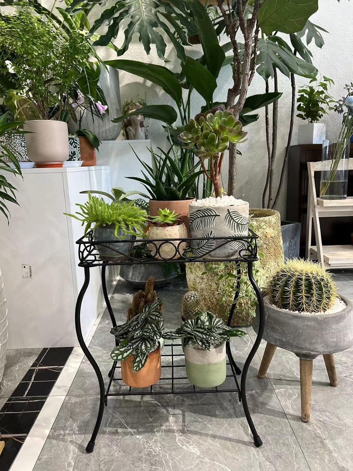 2 Tier 18.7'' Tall Rectangular Metal Plant Stand Rack for Small Pot Plants,Black