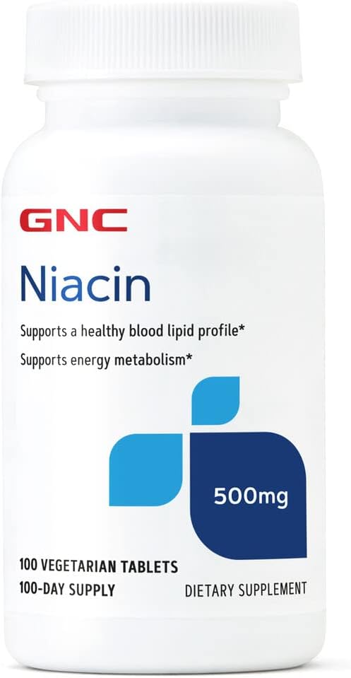 GNC Niacin 500mg, 100 Tablets, Supports Blood Vessel Health