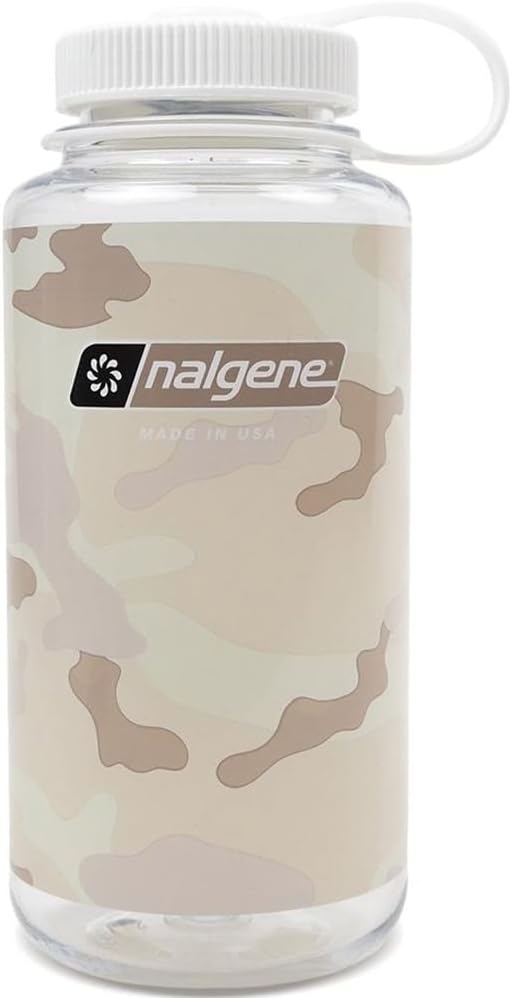 Nalgene Sustain Tritan BPA-Free Water Bottle Made with Material Derived from 50% Plastic Waste, 32 OZ, Wide Mouth, Camo Clear