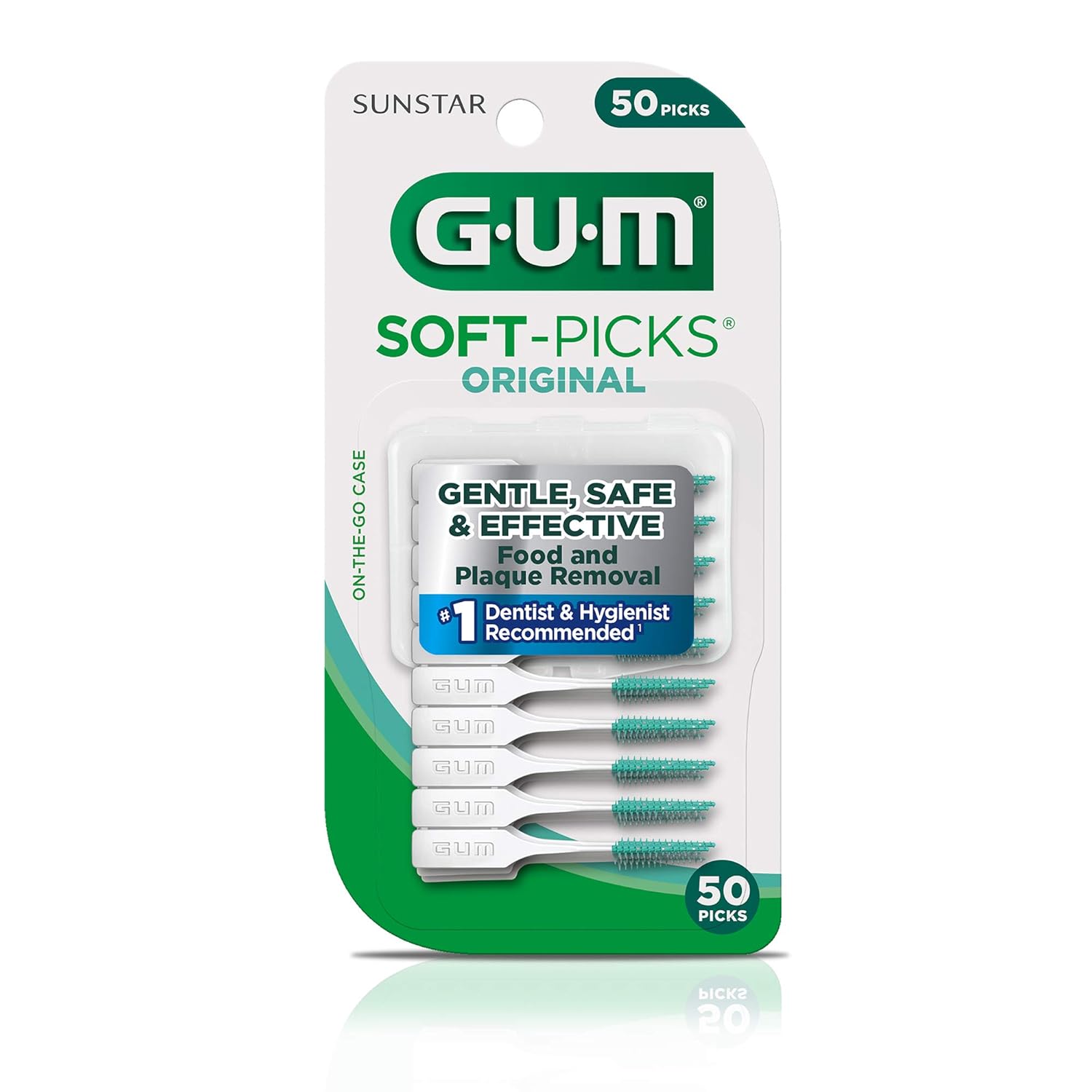 GUM Soft-Picks Original, Easy to Use Dental Picks for Teeth Cleaning and Gum Health, Disposable Interdental Brushes with Convenient Carry Case, Dentist Recommended Dental Floss Picks, 50ct (6pk)