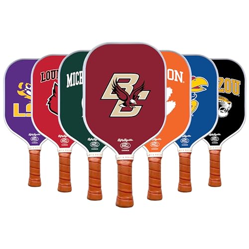 Officially Licensed Collegiate Pickleball Paddle - USA Pickleball Association Approved Racket - Lightweight Honeycomb Core, Carbon Fiber Exterior, Premium Leather Grip for Comfort