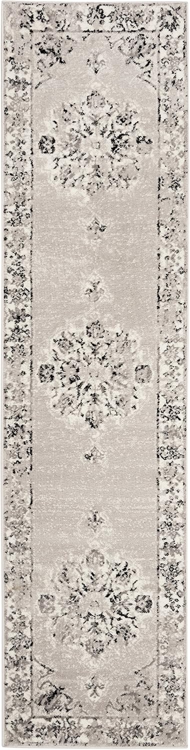 SAFAVIEH Skyler Collection 2' x 12' Grey/Ivory SKY169K Distressed Medallion Non-Shedding Living Room Bedroom Runner Rug