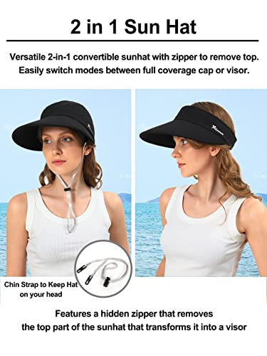 Sun Hats for Womens Wide Brim Visor UV Protection Dual Purpose Hat for Beach Summer Packable Hat