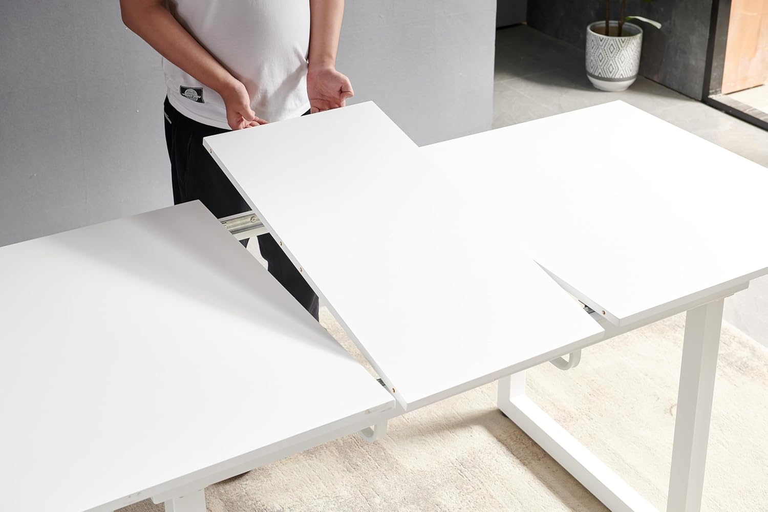 1+4, 5-Piece Dining Set, Mid-Century Brown Dining Table with Metal Legs and MDF Top, Seats 4-6 People