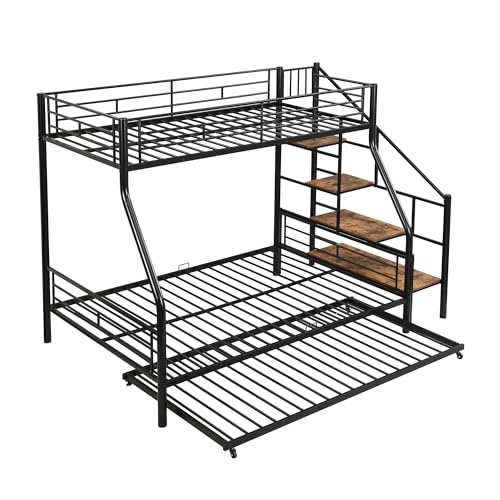 SOFTSEA Twin Over Twin Metal Bunk Bed with Drawers, Convertible Twin Bunk Beds, No Box Spring Needed(Black)