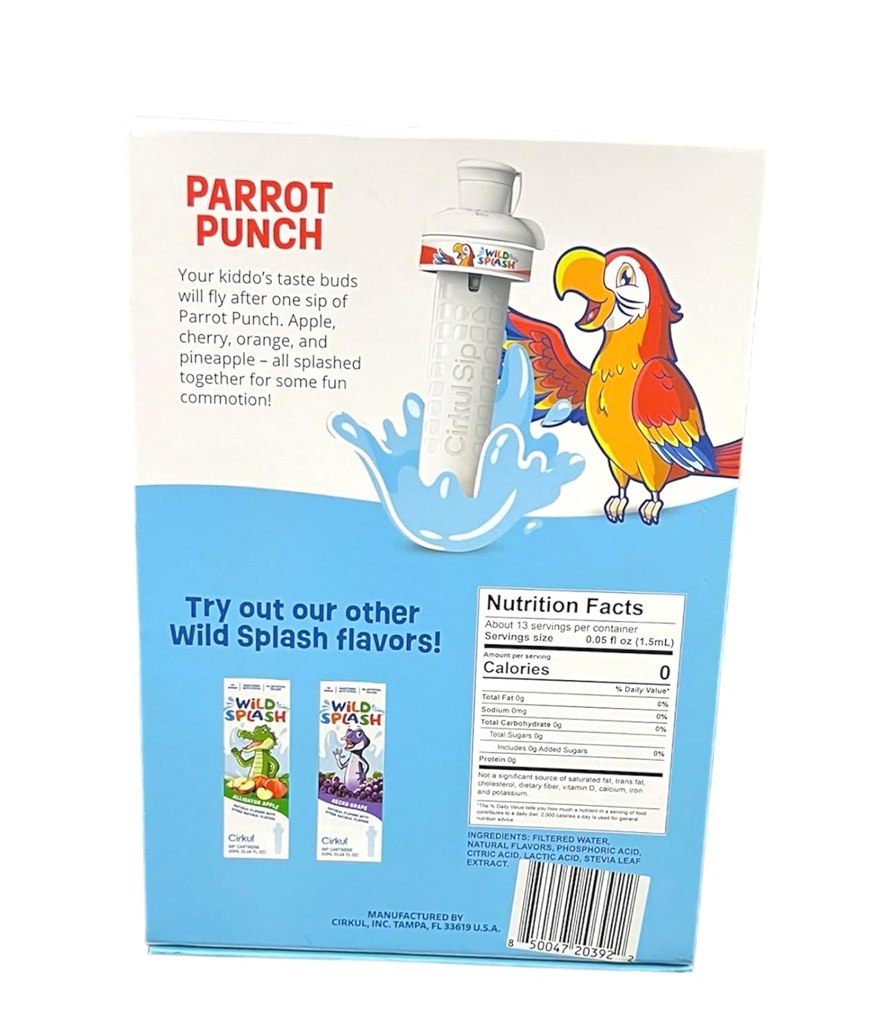 Cirkul 16oz Plastic Water Bottle Starter Kit with Blue Lid, 1 Flavor Cartridge (Wild Splash Parrot Punch) Perfect for small hands!!