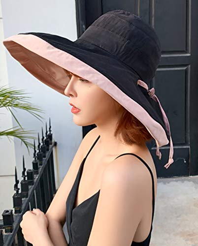 Women's Sun Hat Packable Reversible Bucket Hat UV Sun Protection Wide Brim Summer Beach Cap