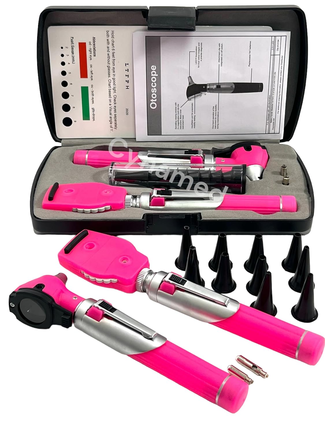 Premium Double Handle Otoscope Set -Otoscope/Great for School -Cynamed (PINK)