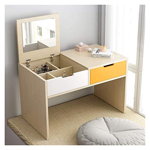 Luxury Dressing Vanity Table w/Stool for Bedroom, 2-in-1 Vanity Table with Flip Top Mirror Makeup Dressing Table Mini Writing Desk with Drawers, Makeup Organizers(White Blue-a)