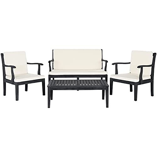 Safavieh Outdoor Living Collection Bradbury 4-Piece Outdoor Living Set, Ash Grey/Beige