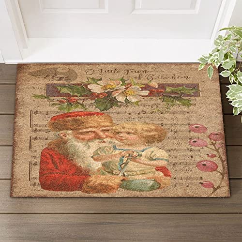 Coir Doormat Rustic Non Slip Rubber Back Old Fashioned Santa Outdoor Floor Mats for Home Entrance 24x36in New Year Children Retro Natural Coir Doormat Indoor Outdoor - Front Door Entryway Mats