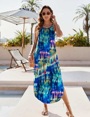 Halife Womens Summer Dresses Casual Loose Halter Long Sundress Sleeveless Split Maxi Beach Dress with Pockets