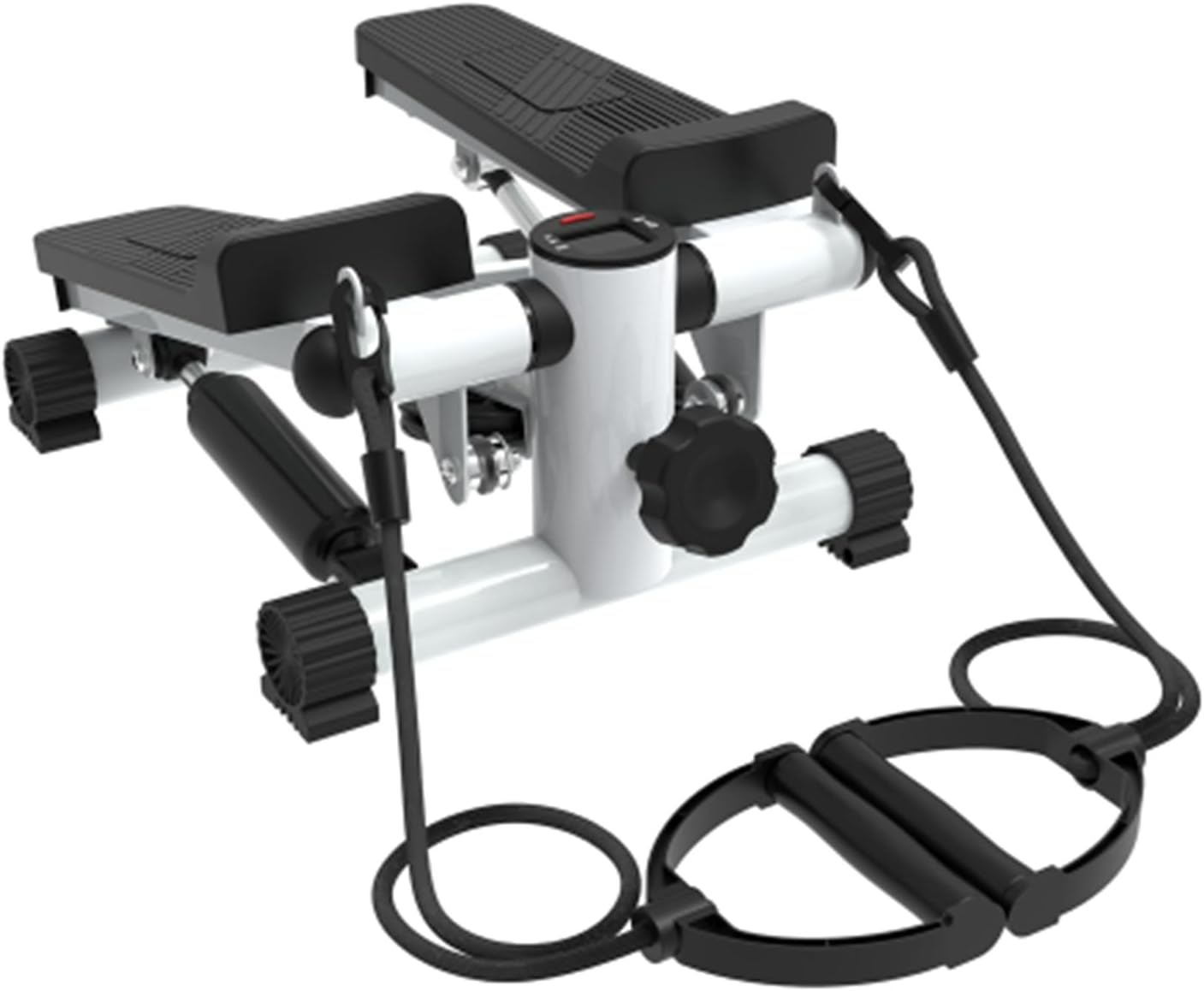 Mini Steppers for Exercise, Stair Stepper with Resistance Bands, Mini Stepper with 300LBS Loading Capacity, Hydraulic Fitness Stepper with LCD Monitor(Black+White)