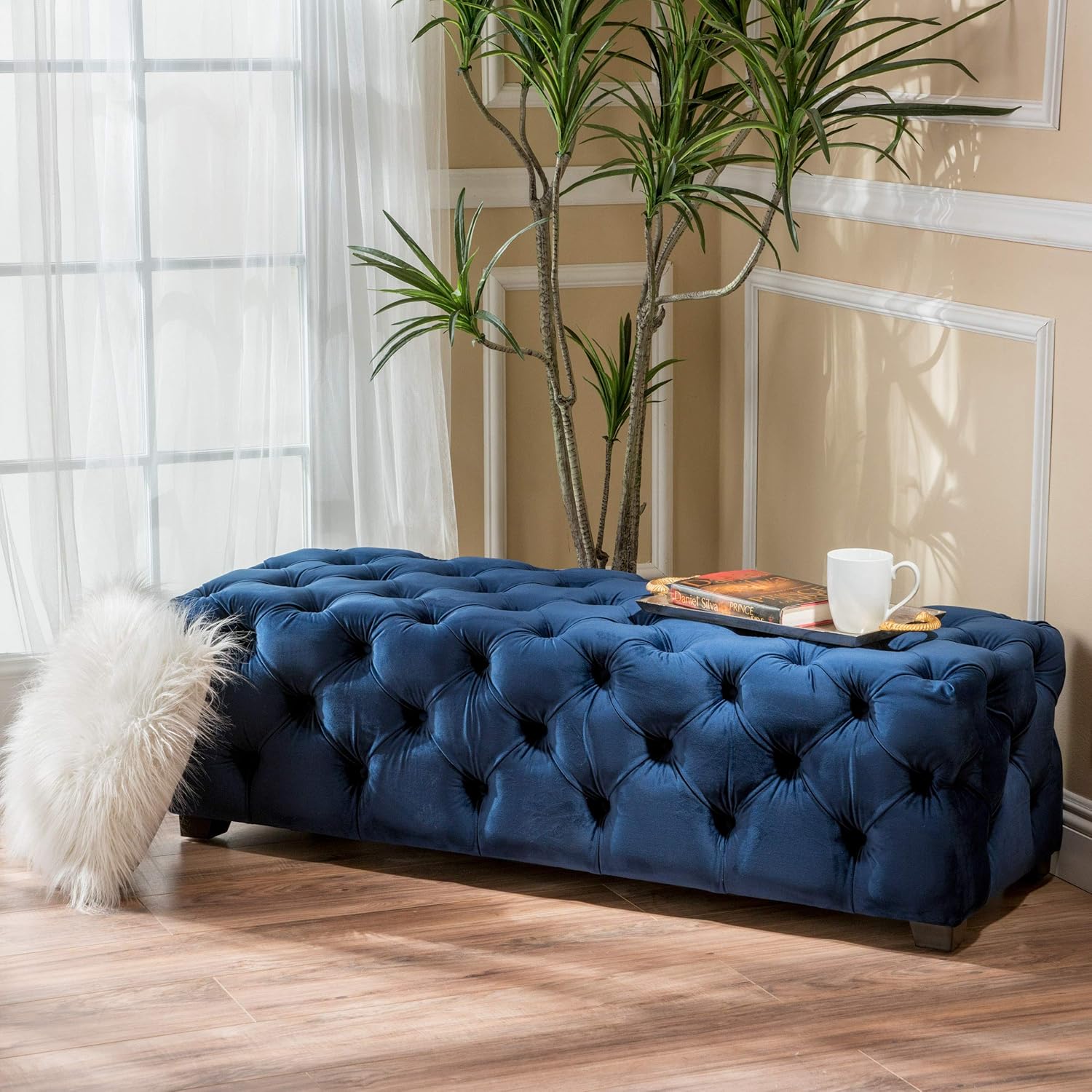 Christopher Knight Home Piper Velvet Ottoman, Navy