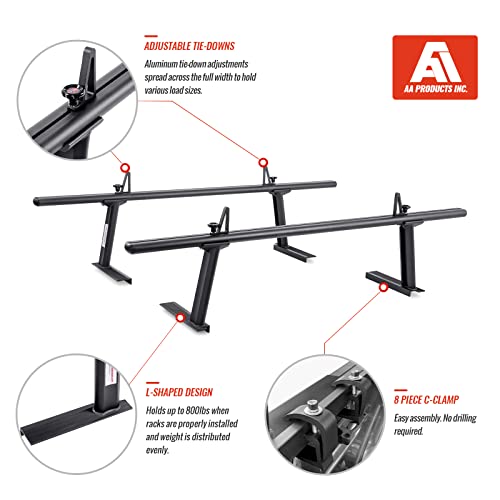 AA-Racks Model APX2502-BLK Low-Profile Utility Aluminum Pick-Up Truck Ladder Rack with Load Stops