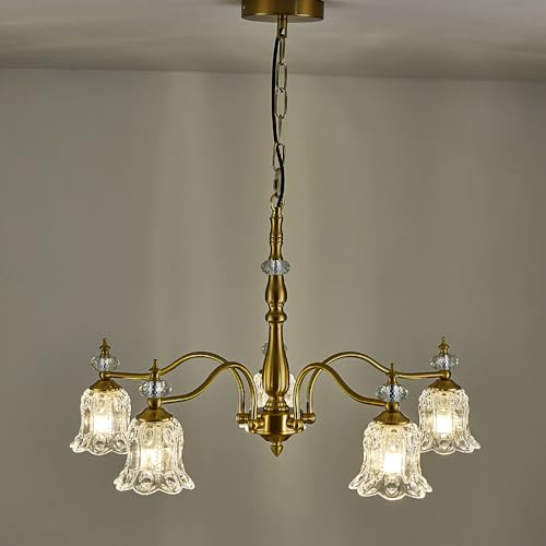 3 Lights Gold Chandelier,Vintage Elegant Rustic Chandeliers Glass Pendant Light Fixture for Dining Room Kitchen Living Room Bedroom