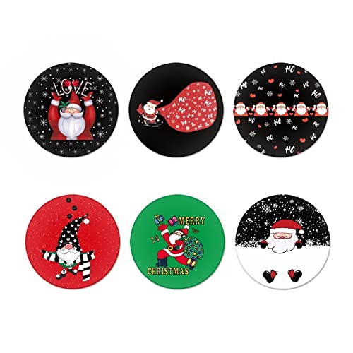 FOR U DESIGNS Table Coasters for Drinks,Christmas Coaster Furniture Protector Durable Cups Mugs Mat for Office Home Kitchen,Santa Claus/Pug/Deer/Snowman Graphic,Set of 6