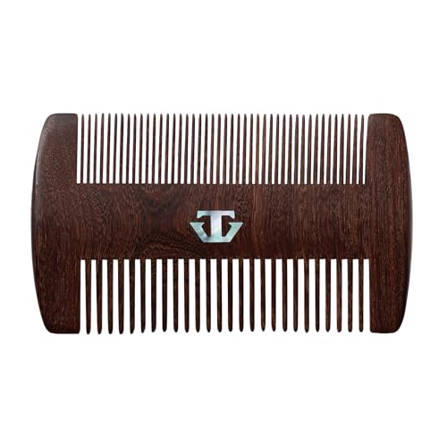 Premium Sandalwood Beard Comb with Mother of Pearl Decoration and Black Case - Traditional Craft Work & The Lux Edition for the Perfect Beard & Mustache Grooming and Gift for Men - TRAWILD (BLACK)